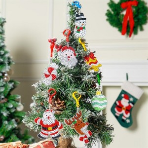 Joyfy Christmas Tree Decorations,16 Pcs Christmas 5D DIY Diamond Art Ornaments Craft Kit with Keychains, Kids Xmas Party Favors - 1 of 4