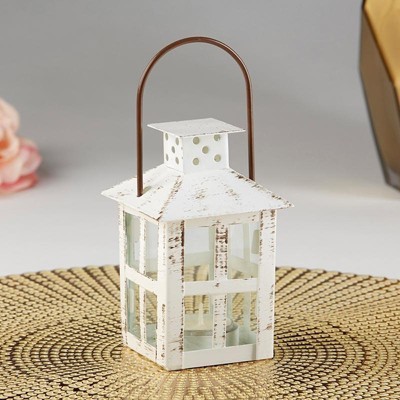 Small Vintage White Distressed Metal Candle Lantern