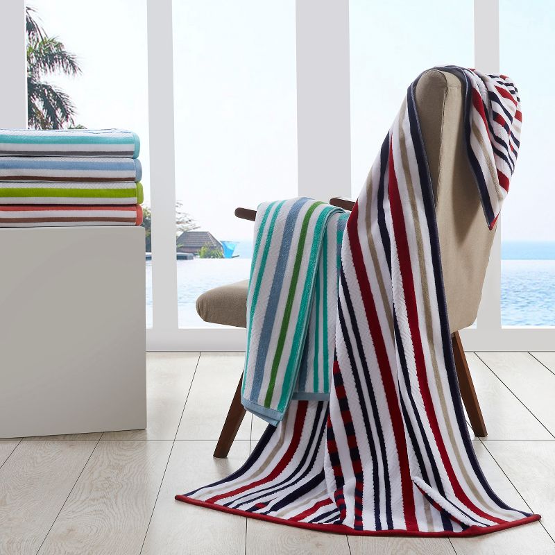 Textured Cotton Oversized Stripe Beach Towels (Set of 2) by Blue Nile Mills, 4 of 7