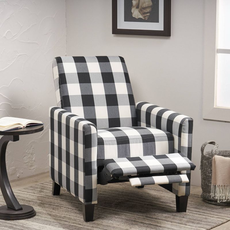 Foxhill Contemporary Fabric Upholstered Push Back Recliner Black Checkerboard/Espresso - Christopher Knight Home, 3 of 8