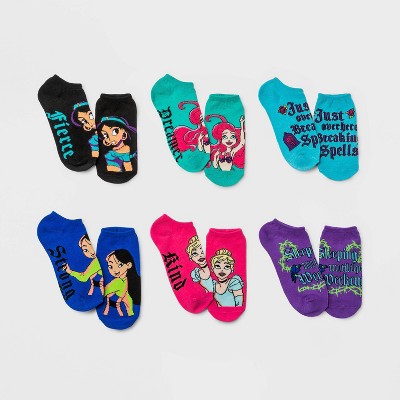 Women's Fuzzy Disney Princess 6pk Low Cut Socks - Blue/Black/Pink 4-10