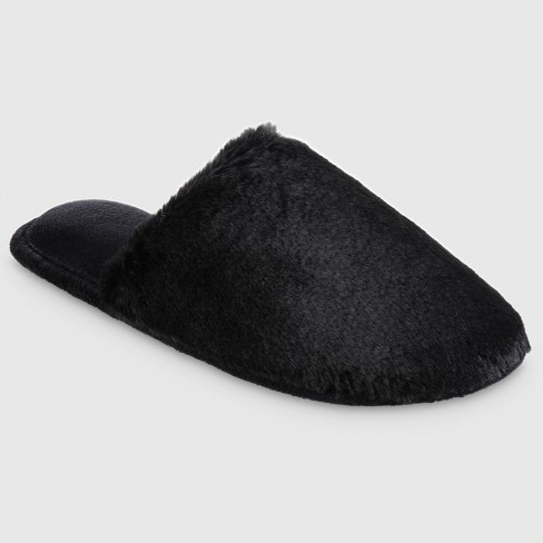 Womens black faux online fur slippers