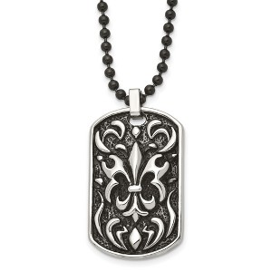Black Bow Jewelry Stainless Steel Antiqued Fleur de lis Dog Tag Necklace - 24 Inch - 1 of 4