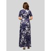 24seven Comfort Apparel Womens Blue Floral Print Elbow Sleeve Casual A Line Maxi Dress - 3 of 4