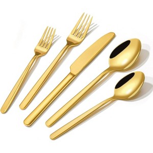 Attop Gold Silverware Set, 20 Piece Flatware Cutlery Set for 4, 18/10 Stainless Steel Silverware Mirror Polished Dishwasher Safe - 1 of 4