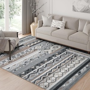 Rugs Washable Non-Slip - Vintage Geometric Area Rug ,Bedroom, Low Pile Stain Resistant Large Carpet, Boho Chic Home Decor - 1 of 4