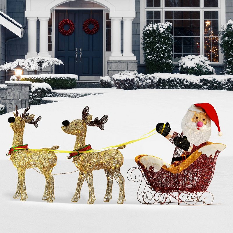 33&#34; Santa &#38; Reindeer LED Christmas Novelty Sculpture Light - National Tree Company, 3 of 7
