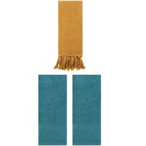 REGALWOVEN 3 Packs Solid Textured and Tassels Soft Absorbent Decorative Hand Towel - 1 of 4