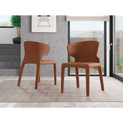 Set of 2 Saddle Brown Faux Leather Dining Chairs with Metal Legs