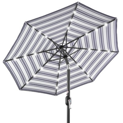Best Choice Products 10ft Solar LED Lighted Striped Patio Umbrella w/ Crank, Tilt, Push Button, 6 Ribs