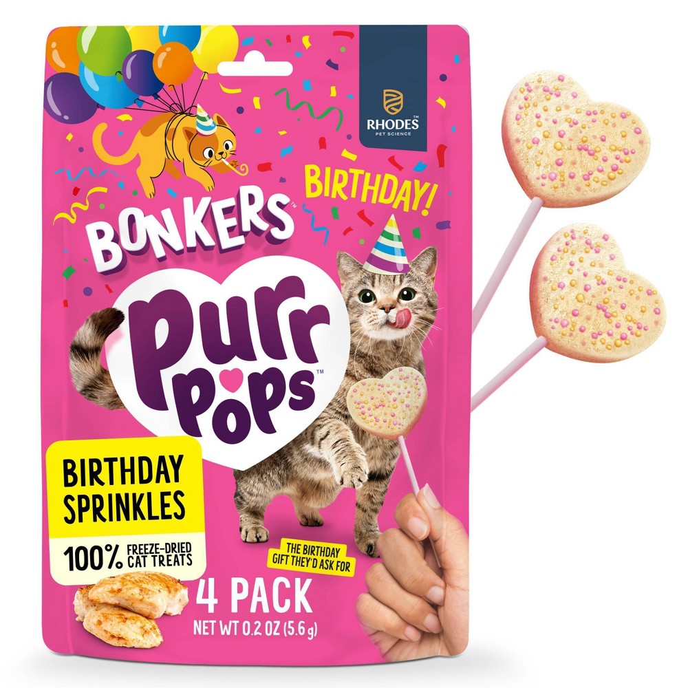 Bonkers Purrpops Chicken Flavor Birthday Pops Lickable Cat Treats - 4ct