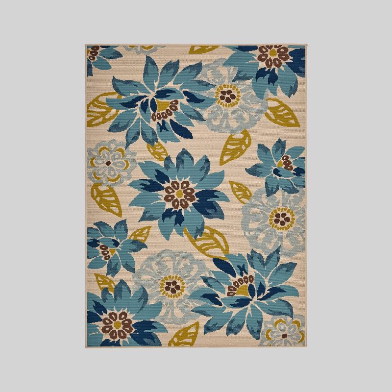 Wildwood Floral Outdoor Rug Ivory/Blue - Christopher Knight Home, 1 of 7