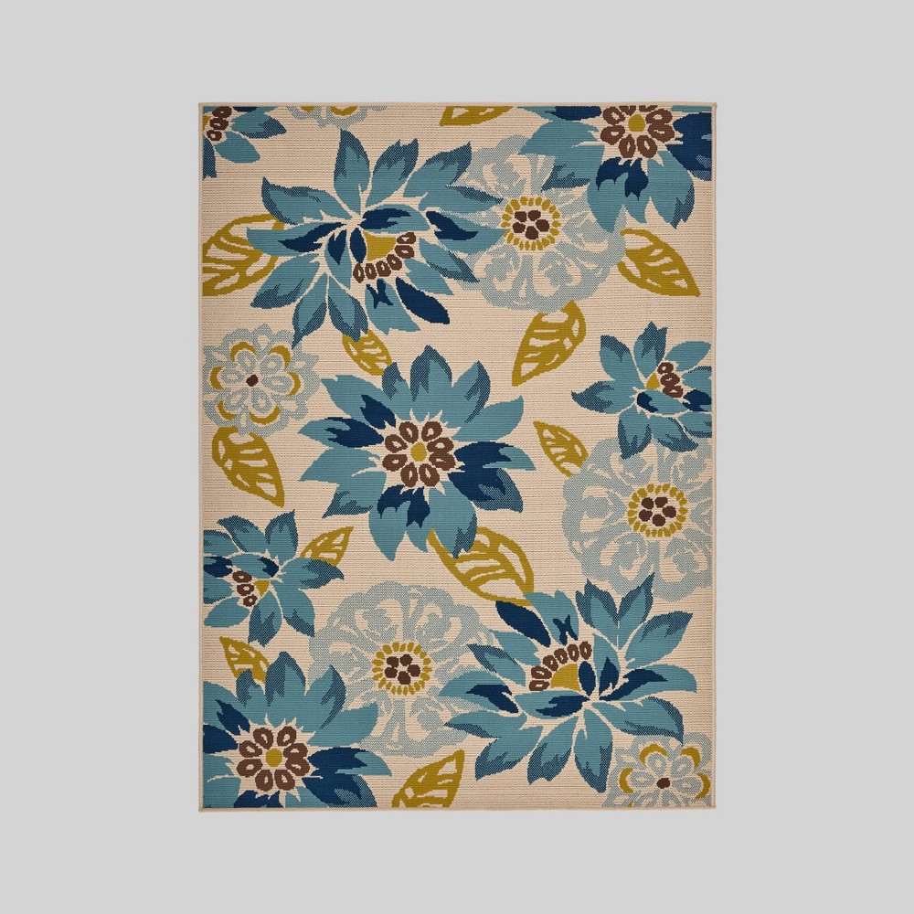 5'3in x 7' Wildwood Floral Outdoor Rug Ivory/Blue - Christopher Knight Home