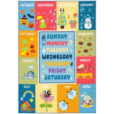 Educational Blue and Multicolor Kids Playhouse Rug, 5' x 7'
