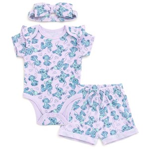 Disney Baby Girls Ribbed Bodysuit, Shorts and Headband 3 Piece Outfit Set Newborn to Infant - 1 of 4