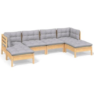 vidaXL Solid Pinewood Patio Lounge Set 6 Piece with Cushions Multi Colors - Brown and Gray - 1 of 4