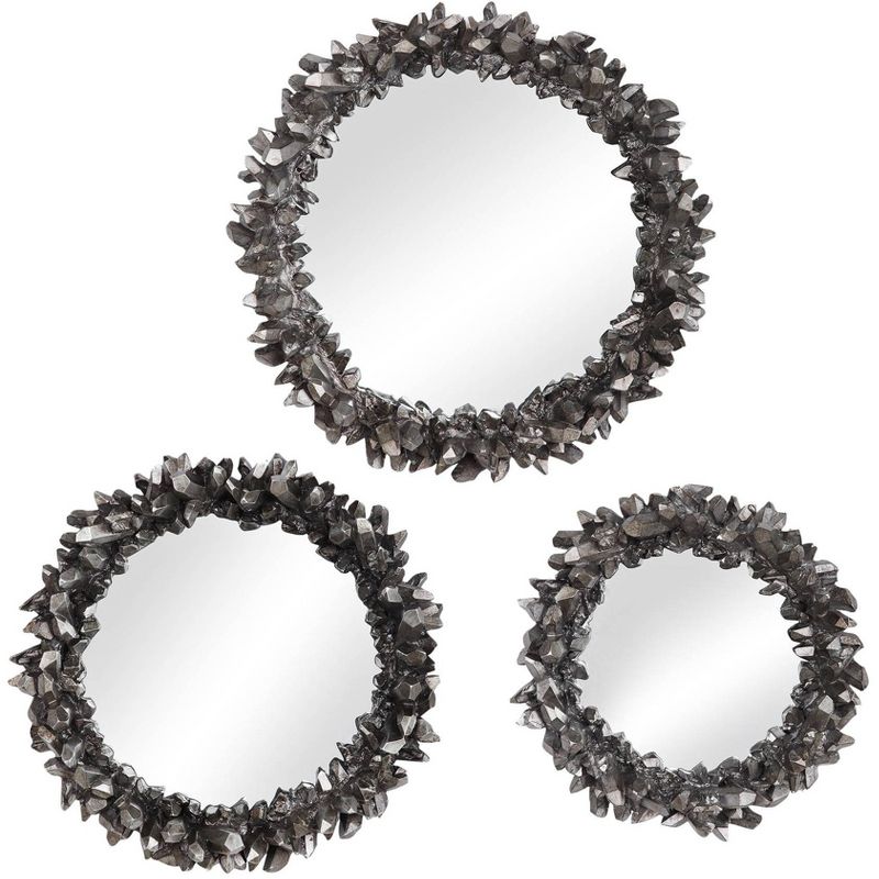 Uttermost Round Vanity Decorative Accent Wall Mirrors Set of 3 Industrial Silver Leaf Rock Frame 16 1/2" Wide for Bathroom Bedroom, 1 of 2