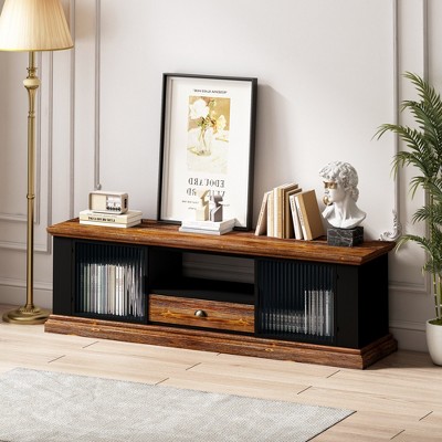 TV Stand with 2 Storage Cabinets Drawer Metal Wood Modern Design TV Console Table Media Cabinet for Living Room Bedroom