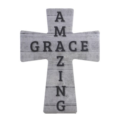 Religious 7.75" Amazing Grace Cross Wood Plank Look  -  Freestanding Signs