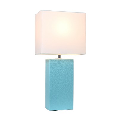 Aqua Leather Table Lamp with White Fabric Shade