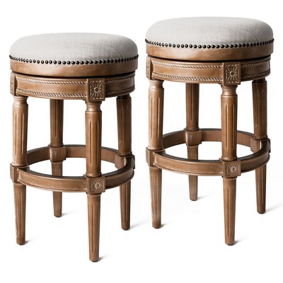 Maven Lane Pullman Backless Upholstered Kitchen Stool with Fabric Cushion Seat, Set of 2