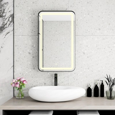 21"x34" Rectangle Mirrored Medicine Cabinet Arched Recessed Medicine Cabinet With Mirror And LED,Bathroom Mirror-The Pop Home