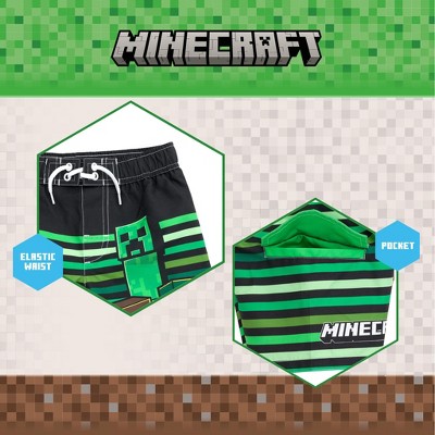 Minecraft Big Boys UPF 50+ Swim Trunks Bathing Suit Green / Black 14-16 — фото 3