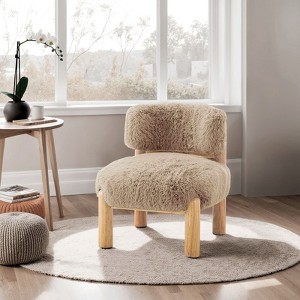 Sapphtopaz Faux Fur Accent Chair with Curved Backrest Upholstered Cute Leisure Chair with Wooden Legs Bedroom Chair for Living Room, Bedroom - 1 of 4