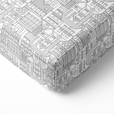 Bacati - Cityscape Gray on white background 100 percent Cotton Universal Baby US Standard Crib or Toddler Bed Fitted Sheet