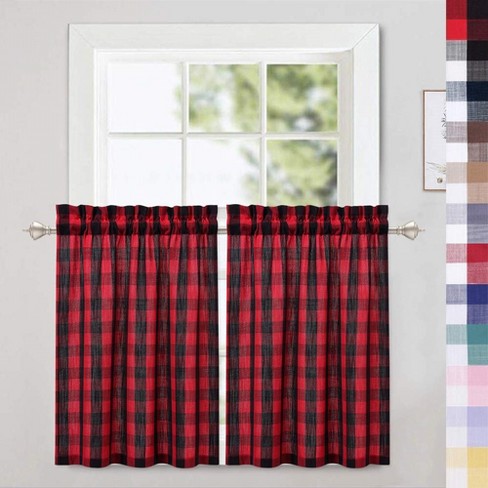 Trinity Buffalo Check Plaid Cotton Blend Kitchen Curtains