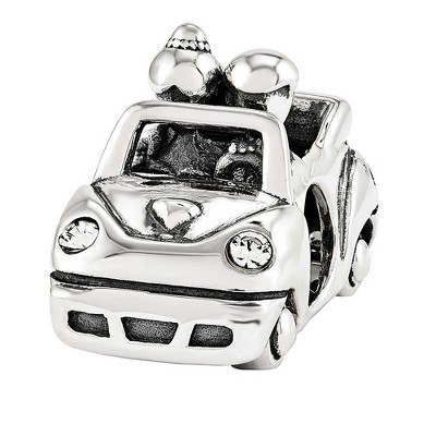 Black Bow Jewelry Sterling Silver & Crystal Just Married Bride & Groom Car Bead Charm