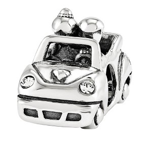 Black Bow Jewelry Sterling Silver & Crystal Just Married Bride & Groom Car Bead Charm - 1 of 4