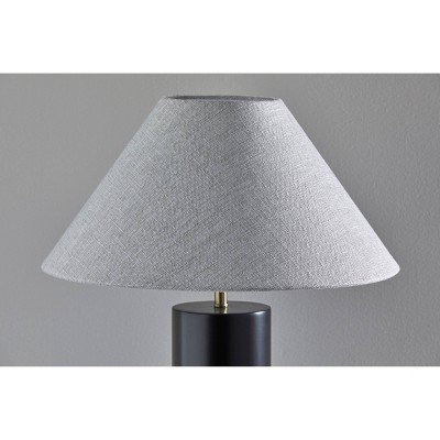 Black Poplar Wood Table Lamp with Light Gray Shade