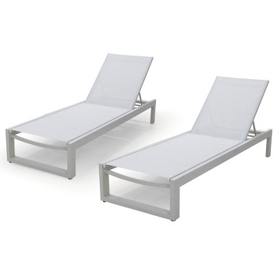 2pk 84" Aluminum Patio Chaise Lounges with Wheels - White - Infinity