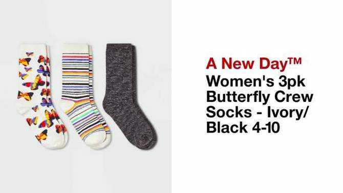 Women&#39;s 3pk Butterfly Crew Socks - A New Day&#8482; Ivory/Black 4-10, 2 of 5, play video