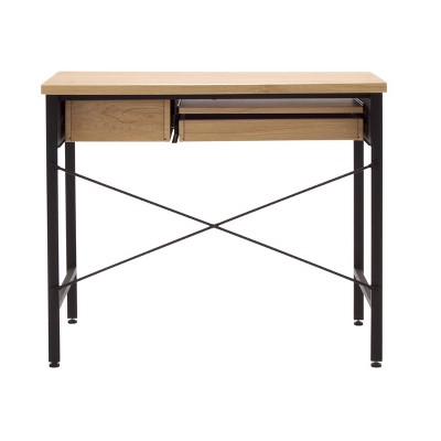 Graphite Black Steel Compact Workstation with Ashwood Drawers
