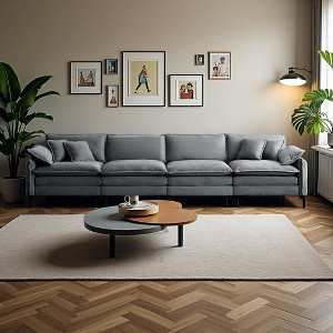 150.38" Corduroy Modular Sectional Sofa with Double-Layer Cushions - 1 of 4