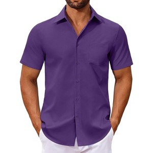 COOFANDY Men's Button Down Shirts Short Sleeve Casual Dress Shirts Untucked Summer Shirt with Pocket - 1 of 4