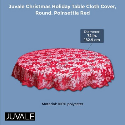 Red and White Lace Round Christmas Tablecloth, 72 Inch