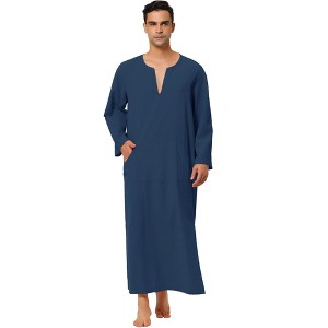Lars Amadeus Men's Cotton V-Neck Side Split Long Night Gown with Pocket - 1 of 4