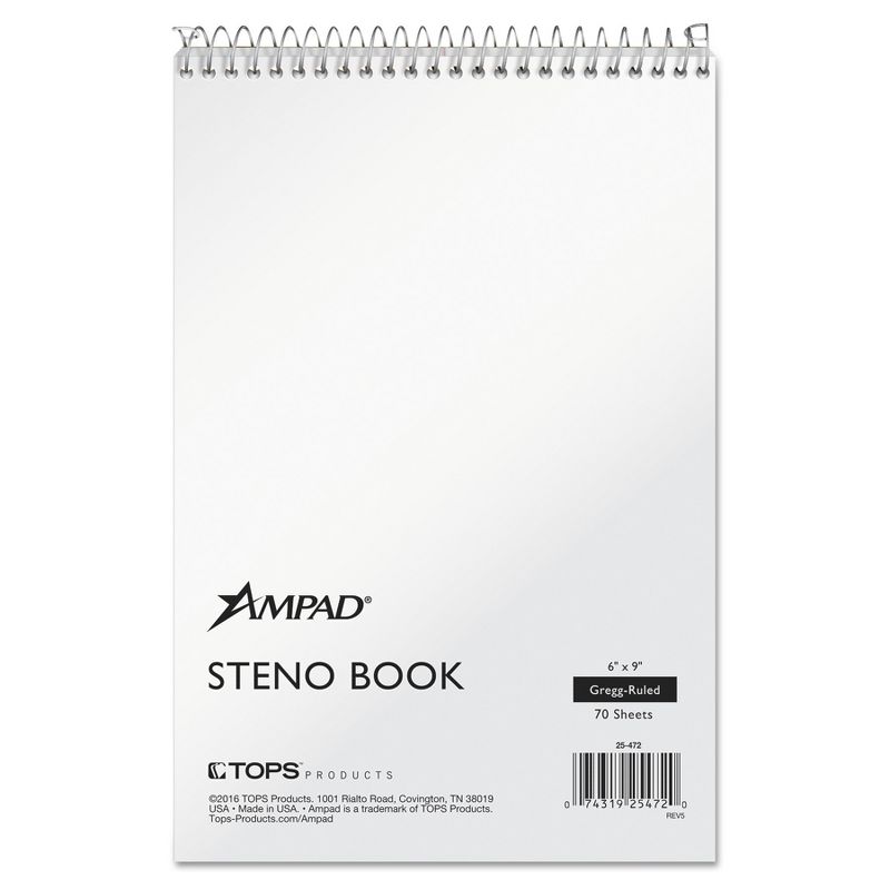 Ampad Spiral Steno Book Gregg 6 x 9 15 lb White 70 Sheets 25472, 1 of 6