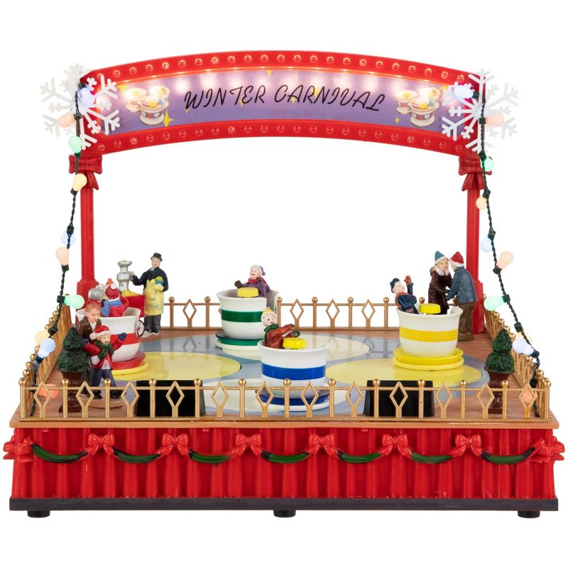 Northlight 10.75" Animated and Musical Winter Carnival Teacup Ride Christmas Village Display, 1 of 6