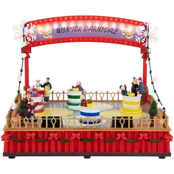 Northlight 10.75" Animated and Musical Winter Carnival Teacup Ride Christmas Village Display