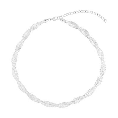 Adornia Tarnish Resistant Silver Plated Twisted Herringbone Chain Necklace