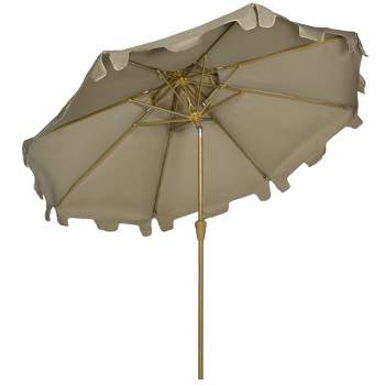 Outsunny 8.8' Patio Umbrella with Push Button Tilt and Crank Outdoor Market Table Umbrella, Brown