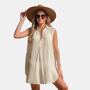 Women's V-Neck Basic Collar Cover-Up Dress - Cupshe - 1 of 4