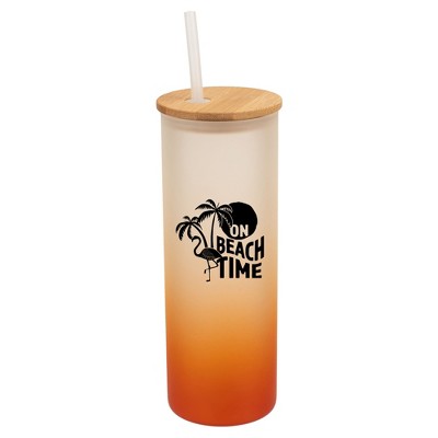 Elanze Designs On Beach Time Summer Vibes Wrap-Around Design 25 Ounce Frosted Gradient Glass On-The-Go Coffee Travel Skinny Tumbler Mug Cup, Bamboo