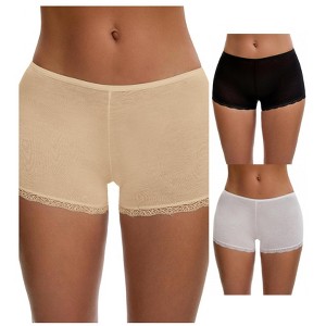 INSPIRE CHIC Ladies' Seamless Ice Silk Lace Trim Slip Shorts for Under Dresses Boyshorts 3 Packs - 1 of 4