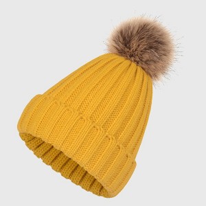 Anna-Kaci Women's Cable Knit Beanie with Faux Fur Pom-Pom - Warm Stretchy Winter Hat for Casual Daily Wear - 1 of 4