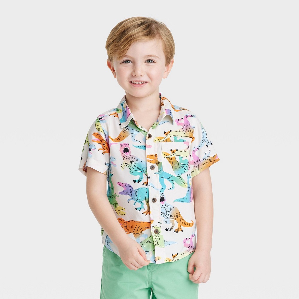 Toddler Boys' Short Sleeve Challis Button-Down Shirt - Cat & Jack 12M, MultiColored